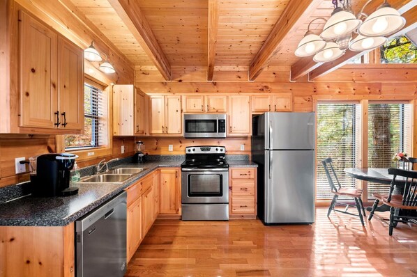 Fridge, microwave, oven, dishwasher