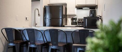 Fridge, microwave, oven