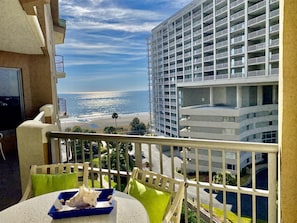 Enjoy breathtaking views of the ocean from this balcony.