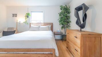 4 bedrooms, memory foam beds, desk, iron/ironing board