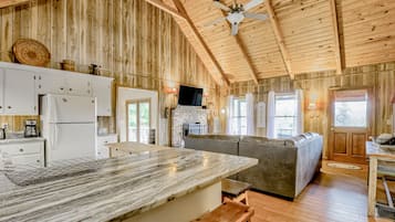 Télévision, cheminée, livres