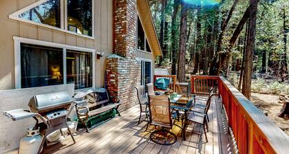 Classic cabin in the woods with fast WiFi, lofted game room, deck & playset