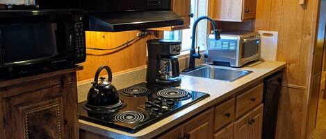 Fridge, microwave, stovetop, dishwasher