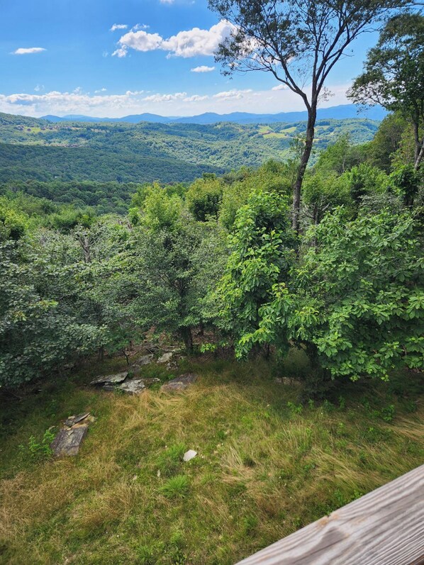 Un paisaje verde exuberante con una vista despejada de montañas distantes y una cerca de madera al frente.