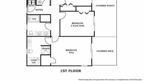 A 1st floor floor plan of a property at 826-A N. Topsail Drive, featuring a covered porch, a covered deck, and multiple bedrooms including a king-size bedroom and two bunk beds.
