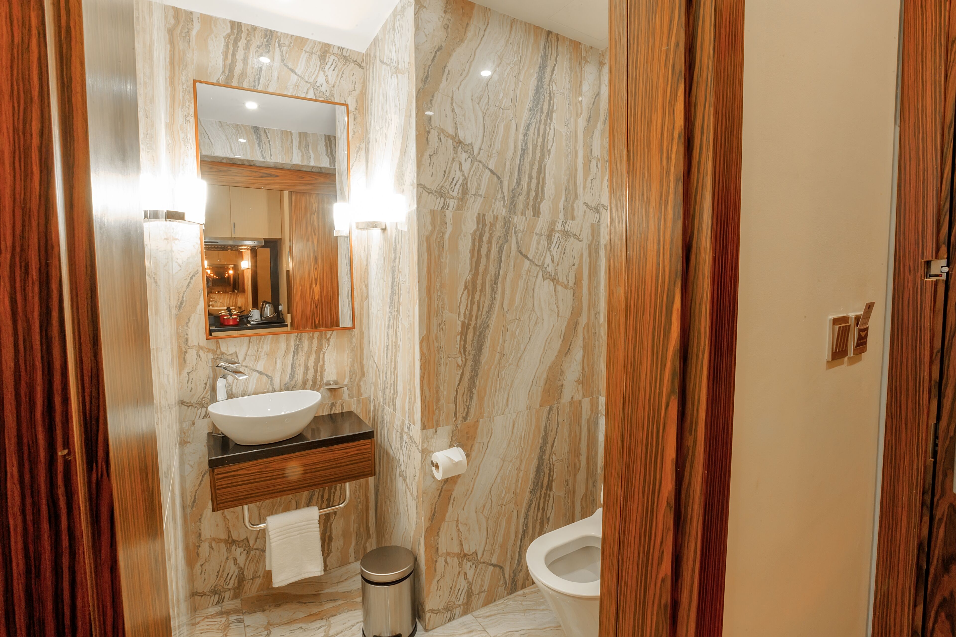 premier apartment, 1 king bed, ocean view | bathroom | shower, rainfall showerhead, hair dryer, slippers