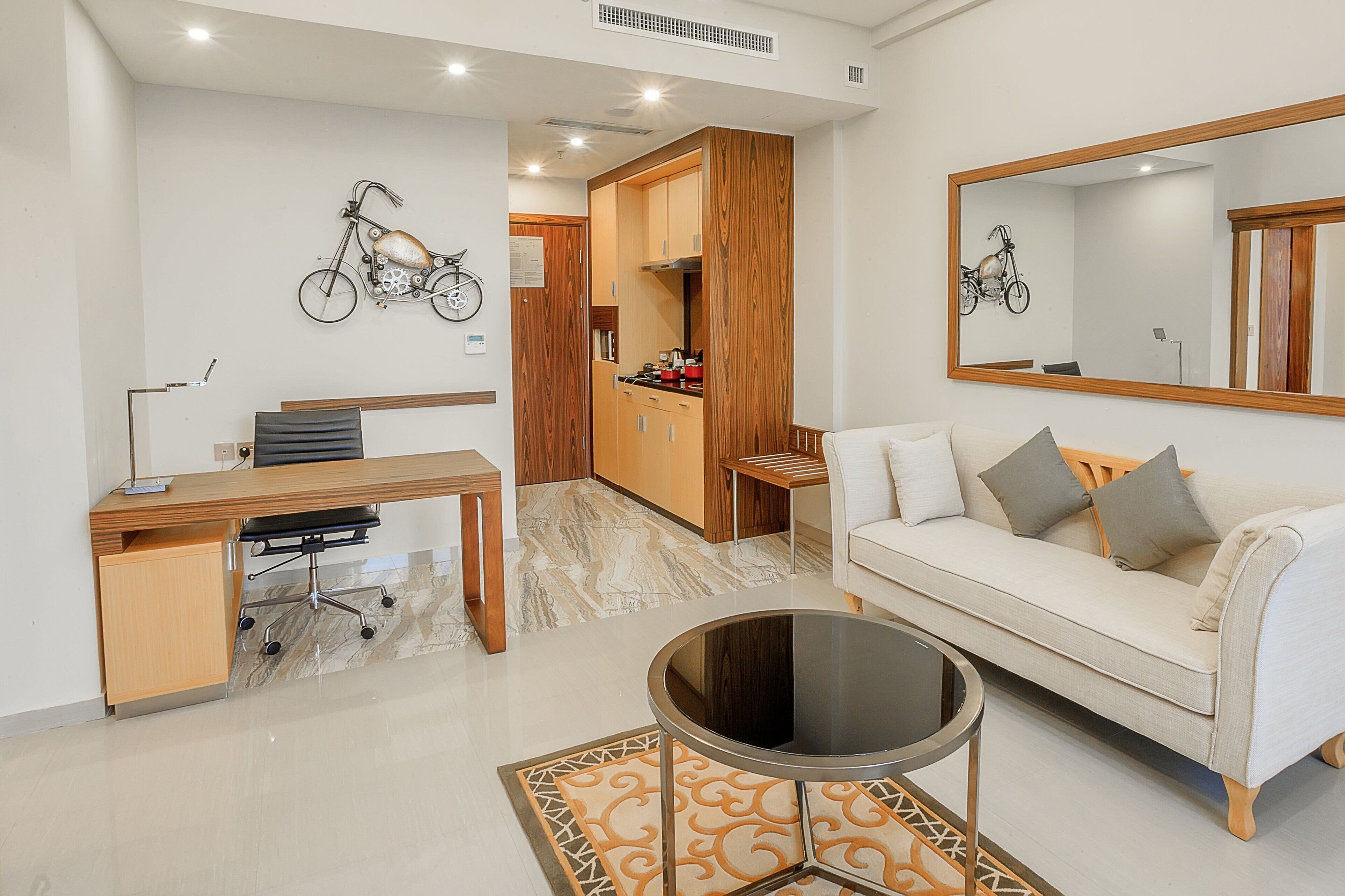 standard apartment, 1 king bed | living room | 45-inch led tv with digital channels, tv