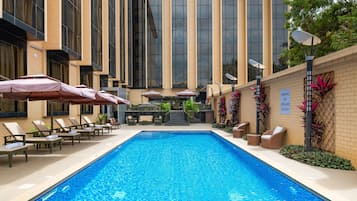 Outdoor pool, pool umbrellas