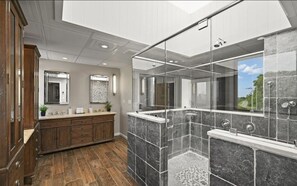 Shower, eco-friendly toiletries, hair dryer, bidet