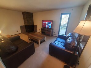 Smart TV, fireplace, video games, DVD player