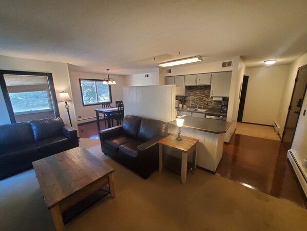 Smart TV, fireplace, video games, DVD player