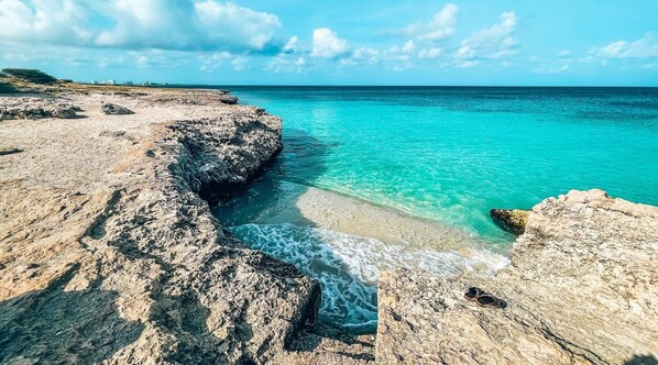Beach nearby, sun loungers