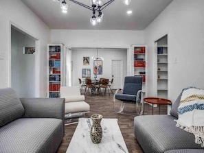 TV, fireplace, offices
