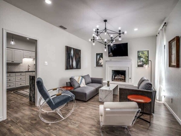 TV, fireplace, offices