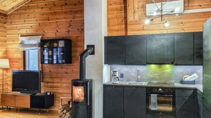 A modern kitchen with a built-in stove, a sink, and a coffee maker. - Purnukka by Interhome (Kuusamo)