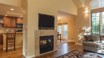 TV connectée, cheminée, lecteur de DVD