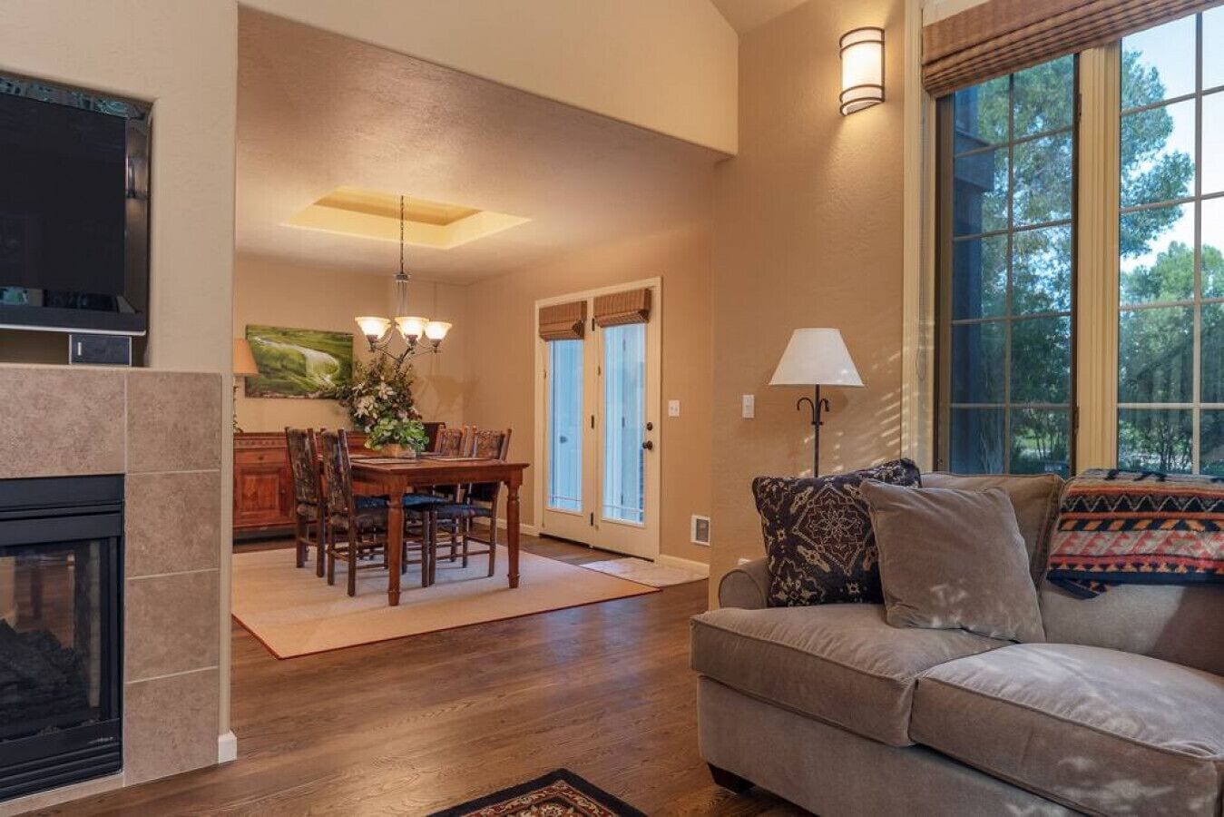 TV connectée, cheminée, lecteur de DVD