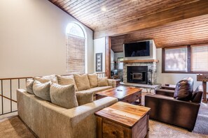 TV, fireplace, foosball