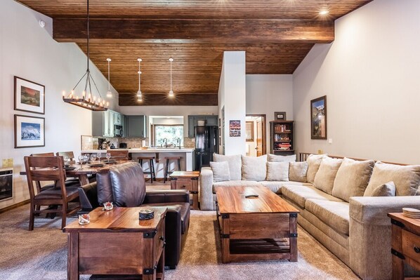 TV, fireplace, foosball