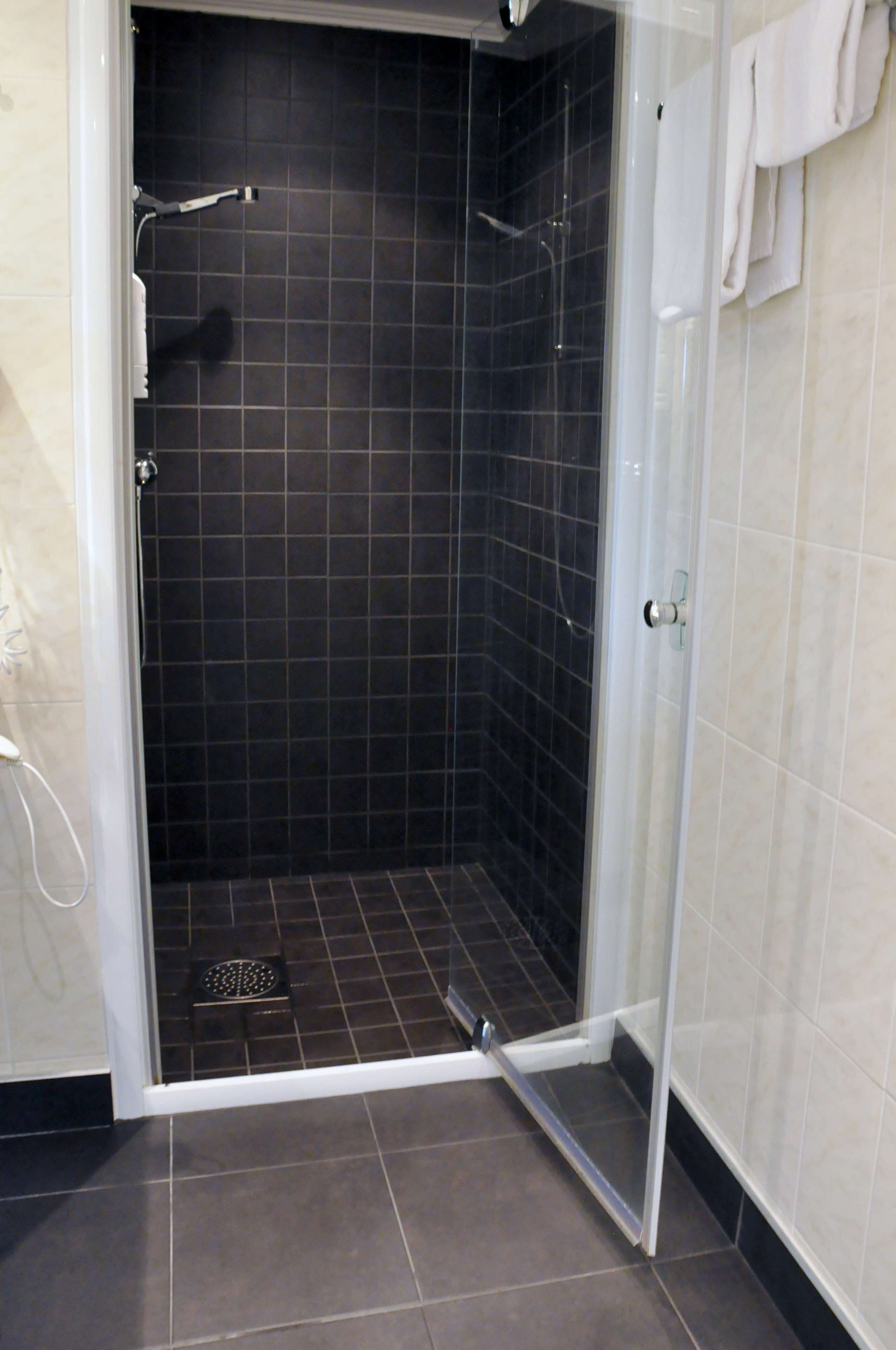 shower, free toiletries, hair dryer, towels