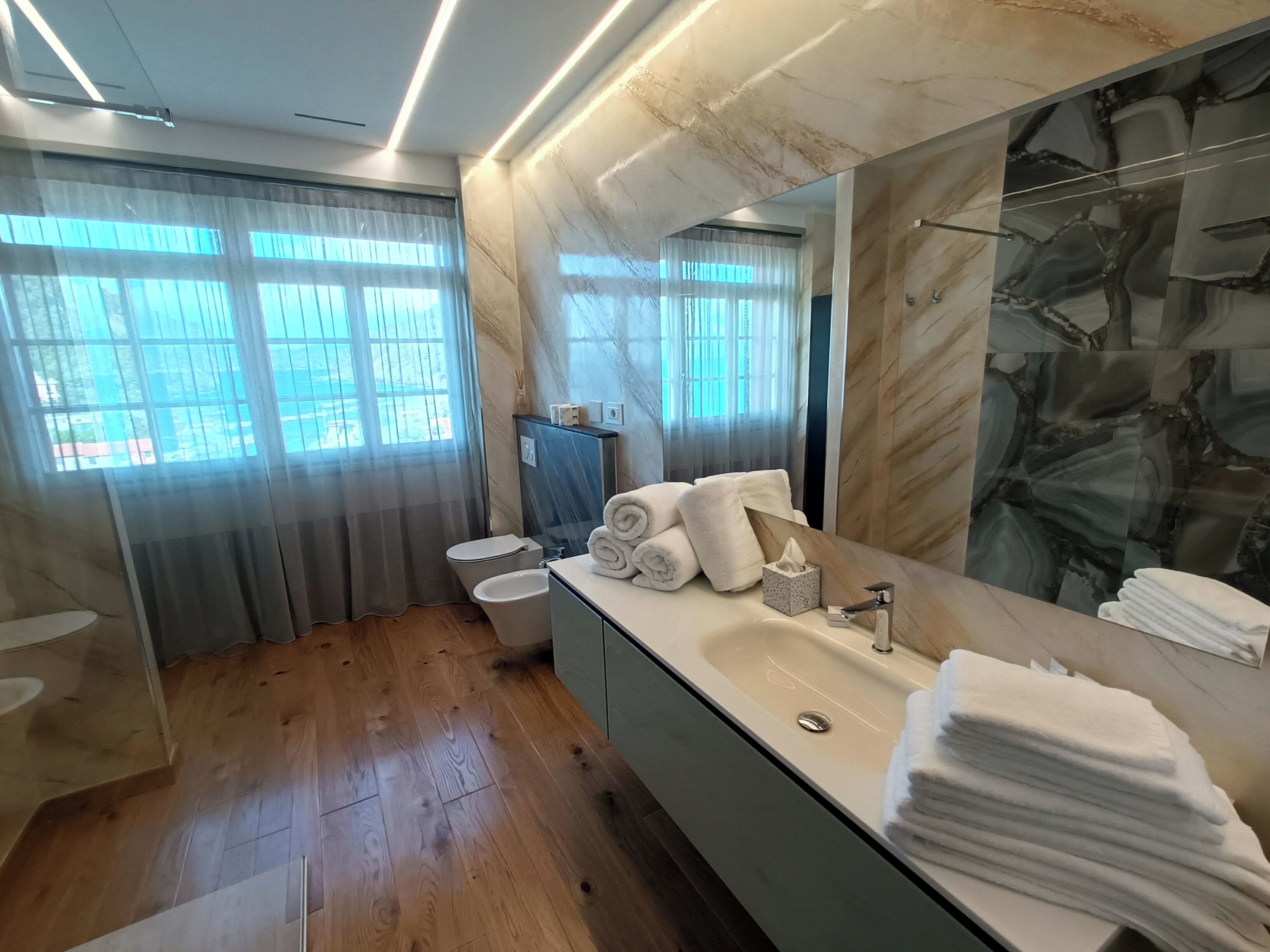 appartamento luxury torre fara, vista portofino | bathroom | free toiletries, hair dryer, slippers, bidet