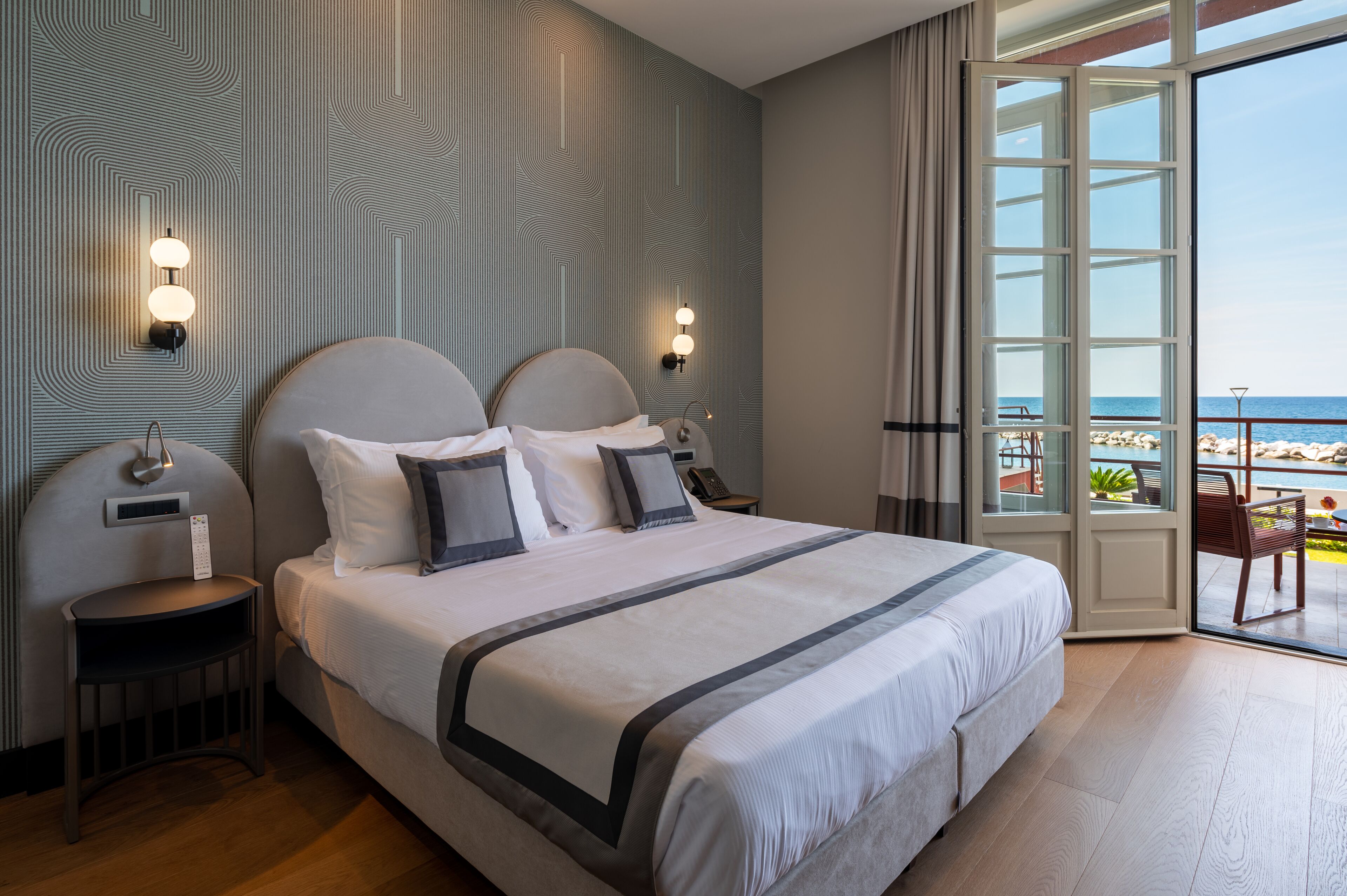 premier double room, 1 bedroom, terrace, sea view | 2 bedrooms, frette italian sheets, premium bedding, down duvets