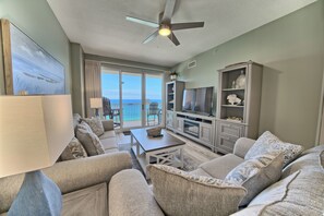 Living area - Luxury Beachfront Condo. Spacious Balcony! Gorgeous Ocean Views! Includes beach service! (Panama City Beach)
