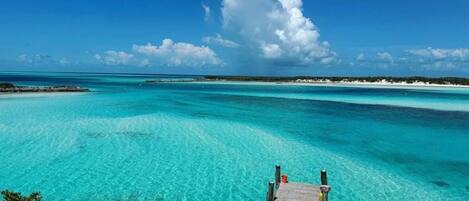On the beach, sun-loungers, beach towels