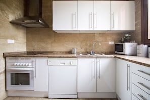 Fridge, microwave, oven, dishwasher