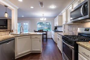 Microwave, dishwasher, coffee/tea maker, highchair