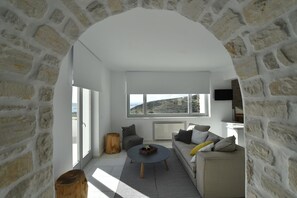 Flat-screen TV, fireplace, video games, DVD player