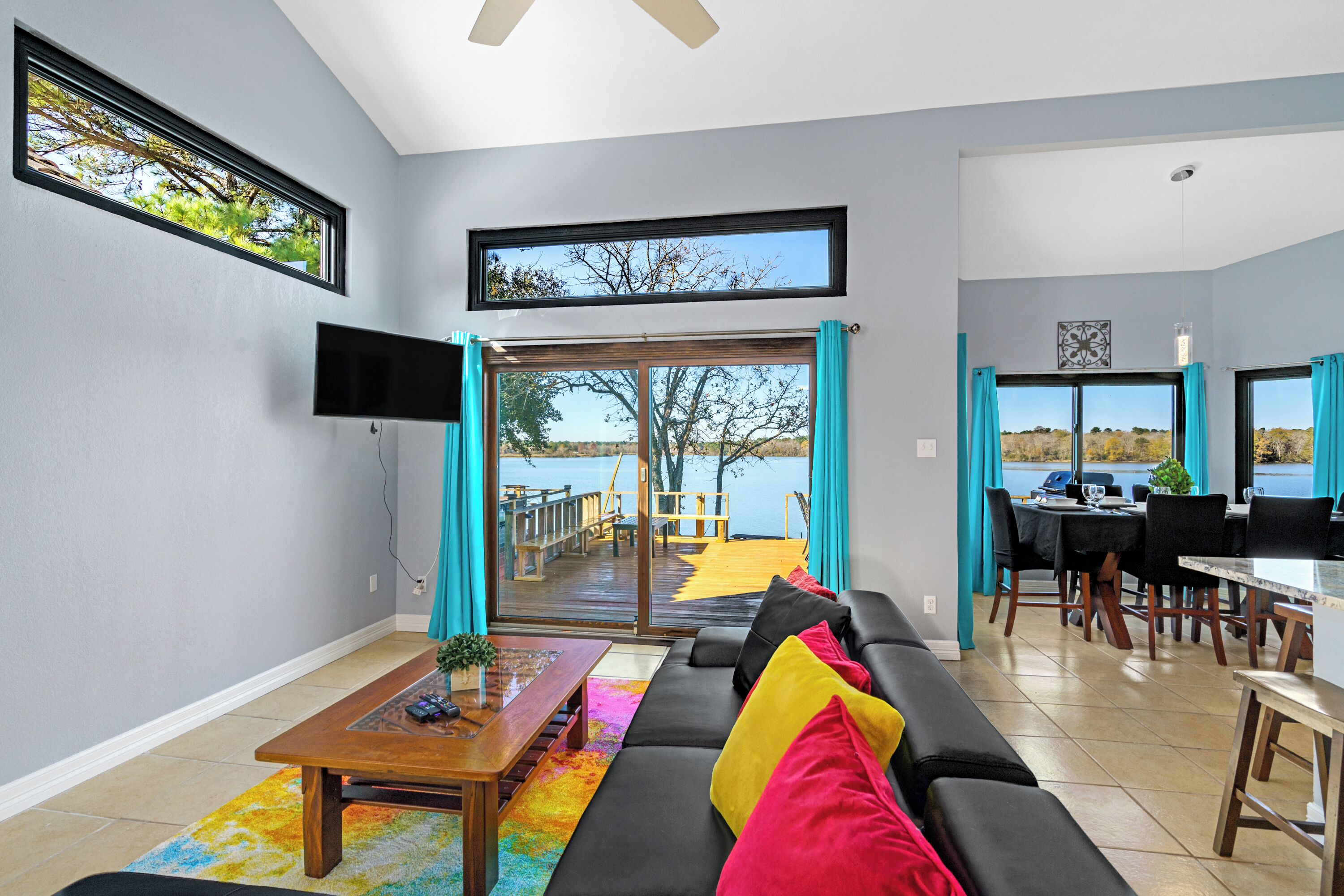 Smart TV, fireplace, DVD player, music library