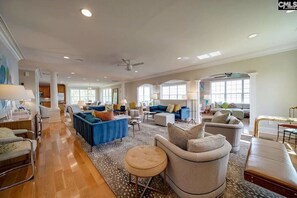 Smart TV, fireplace, table tennis, books