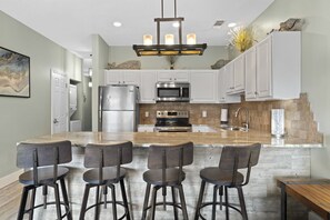 Fridge, microwave, oven, stovetop - Crystal Beach, Beach View, Luxury Condo @ Caribbean Dunes #205 (Destin)