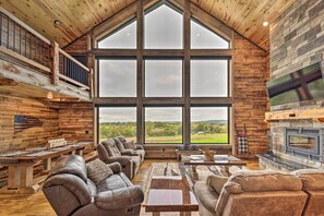 TV, fireplace - Galena Cabin w/ Wraparound Porch & Game Room! (Galena)