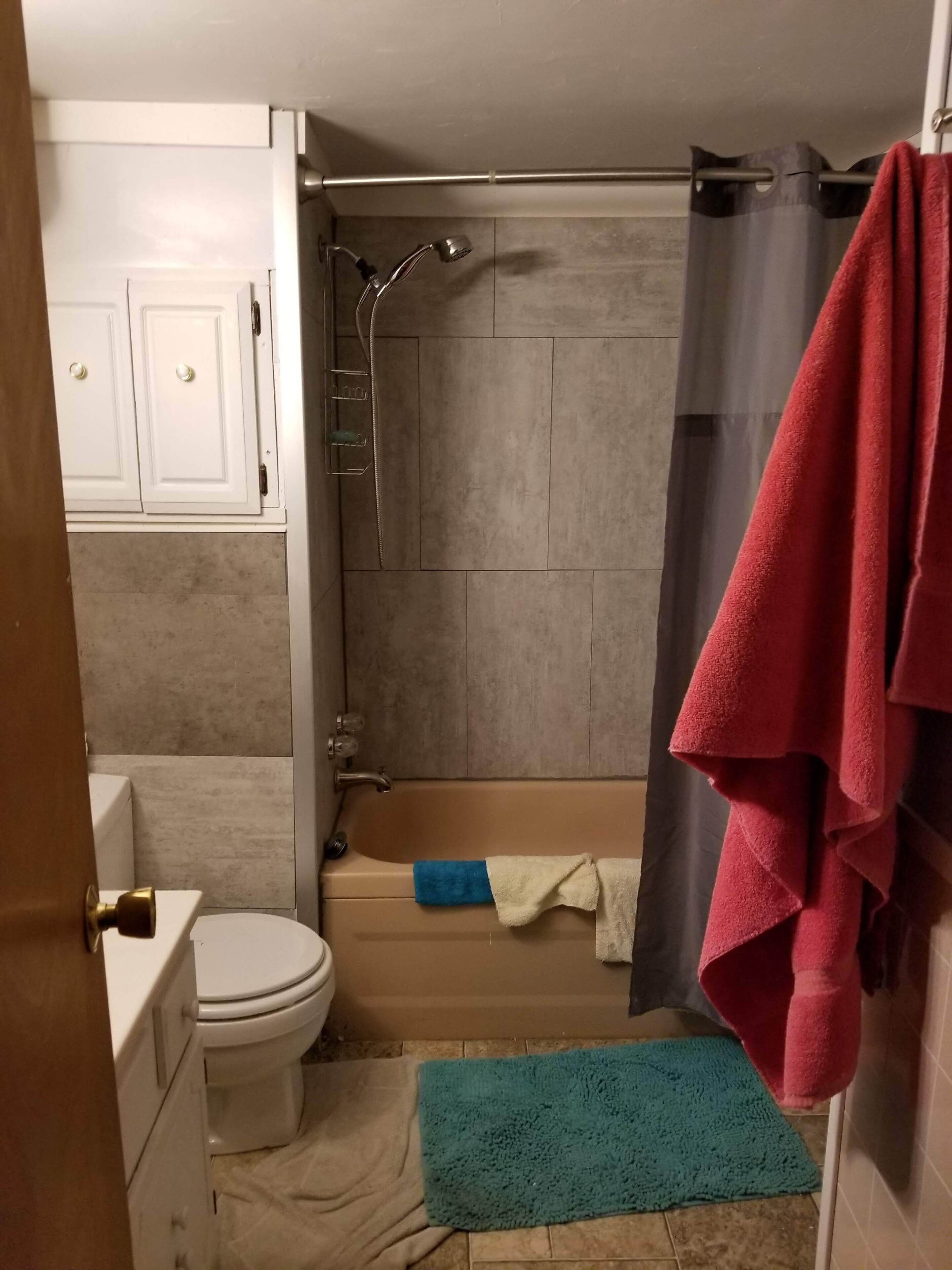 Combined shower/tub, eco-friendly toiletries, hair dryer, towels