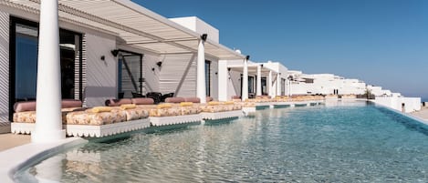 Outdoor pool, open 11:00 AM to 7:30 PM, pool umbrellas, sun loungers