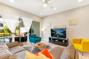 Smart TV, fireplace, video games