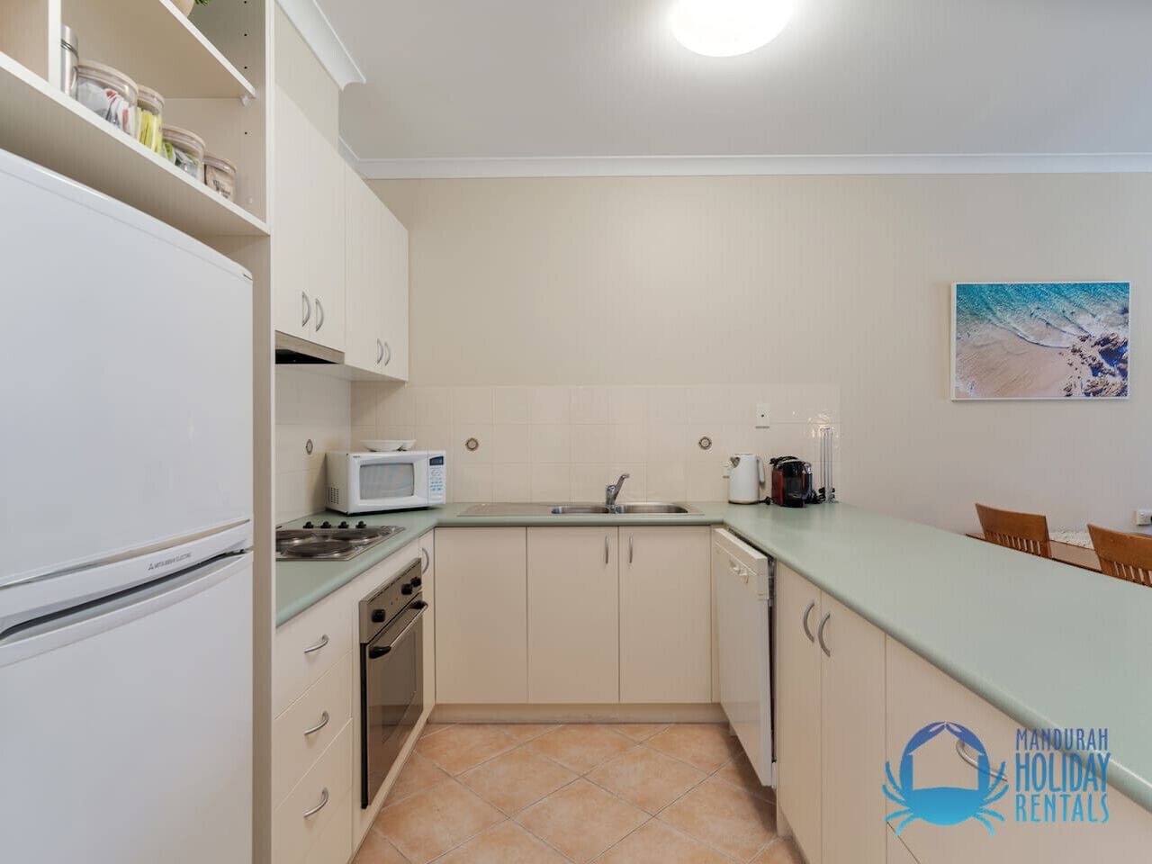 Fridge, microwave, oven, dishwasher