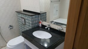 Jetted bath, bidet, towels, soap