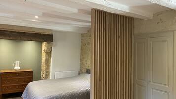 1 bedroom, desk, iron/ironing board, travel cot