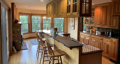 Modern private home 30 acres w/ pool, river, billiards, & near 4 ski mtns