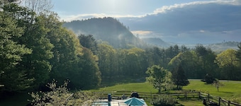 Modern private home 30 acres w/ pool, river, billiards, & near 4 ski mtns