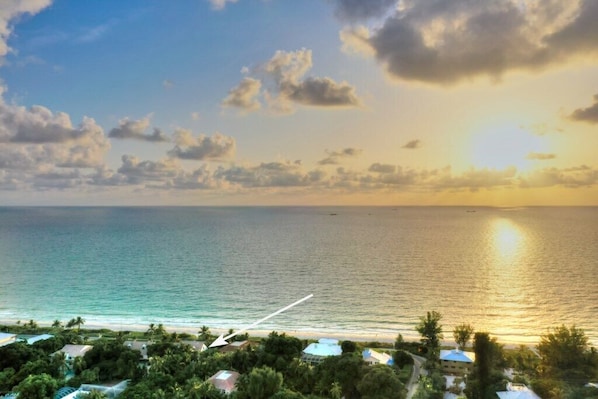 On the beach, sun-loungers, beach towels
