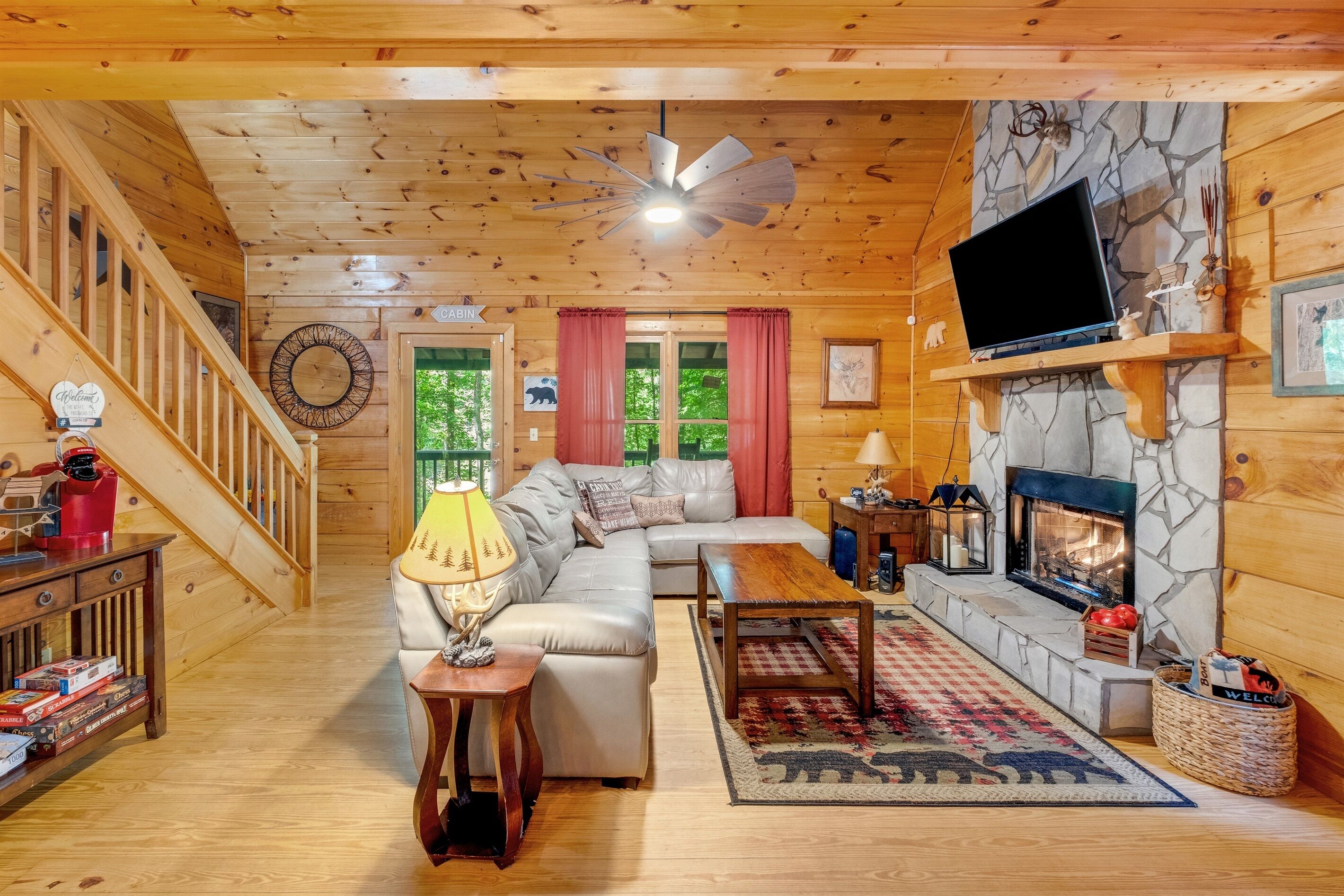 Smart TV, fireplace, DVD player, video library