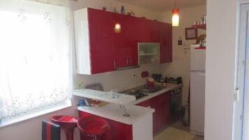 Fridge, microwave, stovetop, toaster