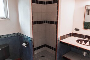 Shower, towels, toilet paper