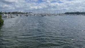 A marina with numerous sailboats docked along the waterfront. - Historic Key West Style Home In South Coconut Grove  Blue House (Coconut Grove)