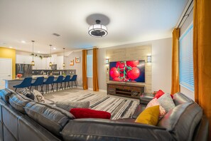 Smart TV, foosball, books, offices