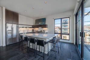 Fridge, coffee/tea maker, cookware/dishes/utensils